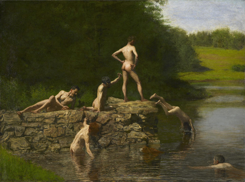 This undated photo provided by the Amon Carter Museum of American Art, shows Thomas Eakins', Swimming. The painting will be included in an exhibit opening next year at the Dallas Museum of Art that will feature almost all of the works of art gathered from museums and prominent Fort Worth citizens for the hotel suite John F. Kennedy and first lady Jacqueline Kennedy stayed in the night before he was assassinated. (AP Photo/ Amon Carter Museum of American Art)