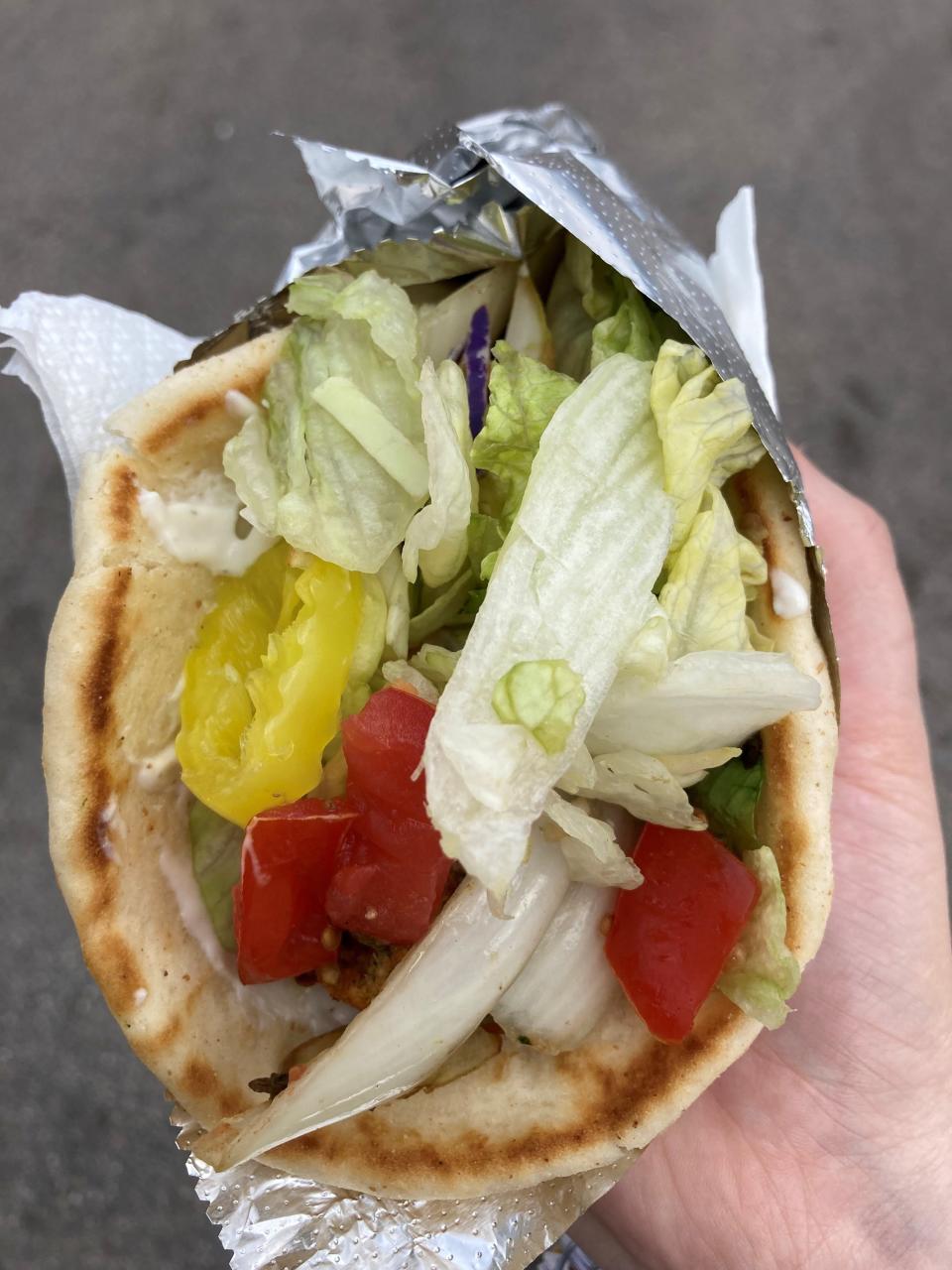 Santa Lucia's Greek food offers multiple options for vegetarians and vegans, including this falafel sandwich.