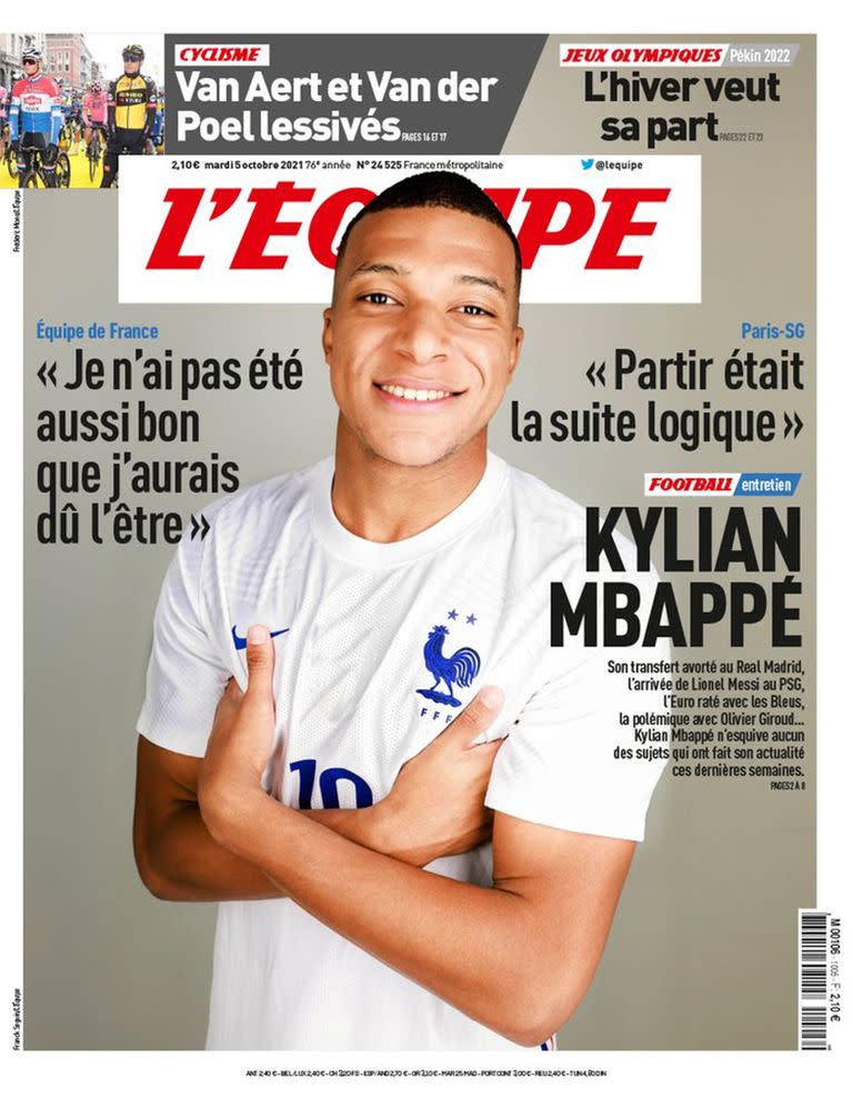 La portada del martes de L´Equipe con la entrevista a Mbappé