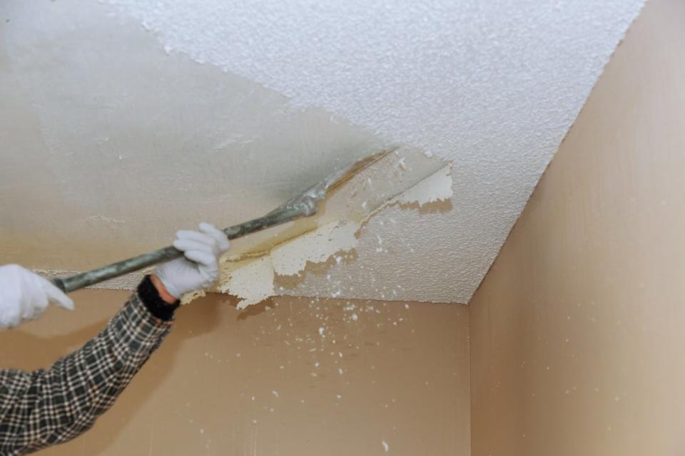 Home ceiling drywall demolition popcorn ceiling texture