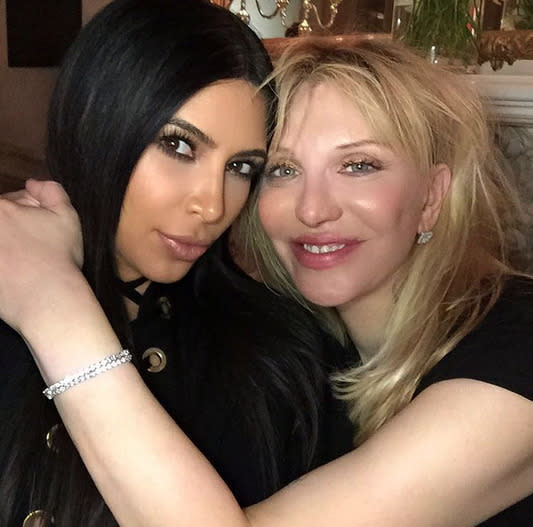 Kim posed with Courtney Love at a celeb-filled dinner. [Photo: Instagram/Kim Kardashian]