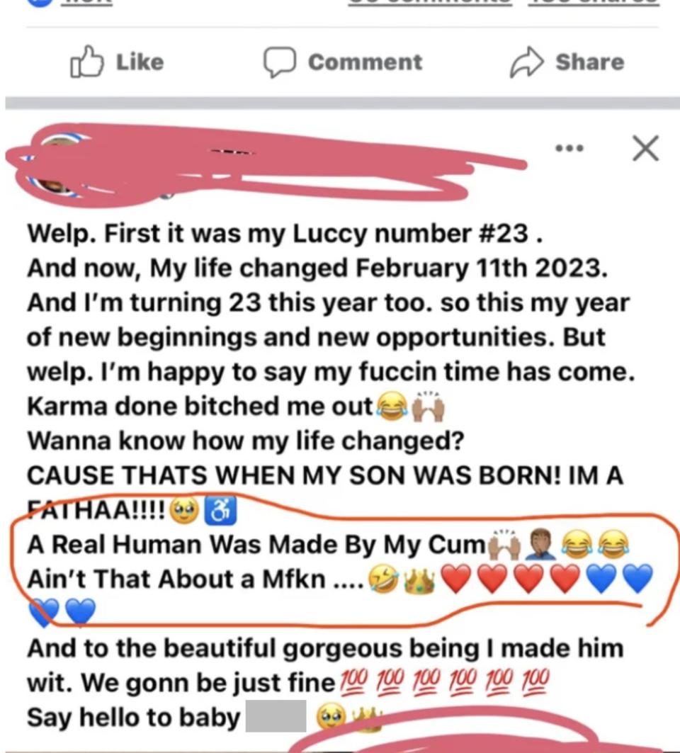 guy posting that he made a human with his cum