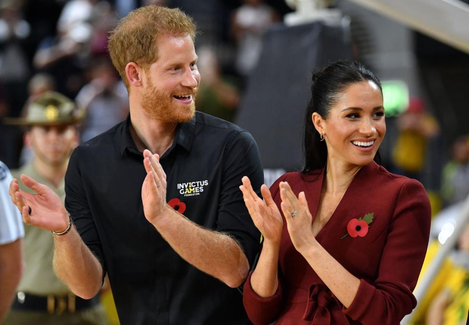 <p><strong>27 October </strong>The royal newlyweds could also be seen cheering on from the sidelines during the event.</p>