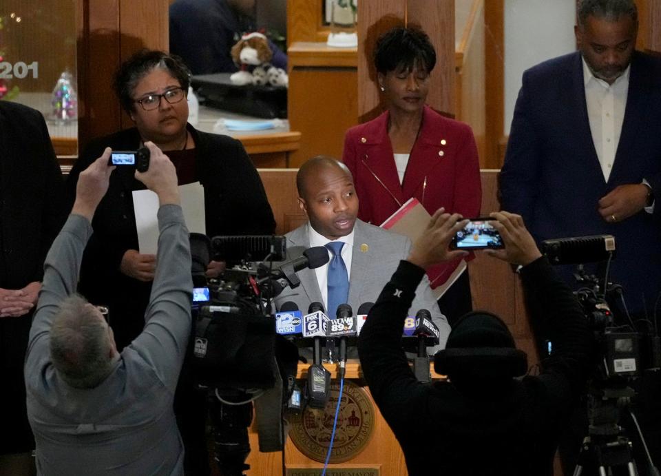 Mayor Mayor Cavalier Johnson speaks during a news conference where he challenged the 2020 U.S. Census numbers for Milwaukee, at City Hall in Milwaukee on Tuesday, Dec. 20, 2022. Milwaukee officials long skeptical of the 2020 U.S. Census tally are formally challenging the finding that the city lost nearly 3% of its population in the last 10 years, leaving it at its lowest population since 1930.