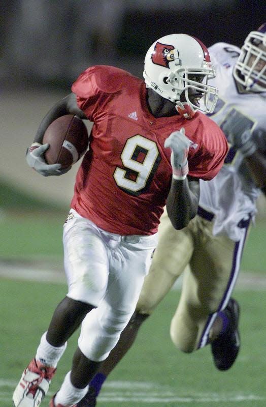 Deion Branch played two seasons at Louisville, where he led the Cardinals in receptions and to two Conference USA championships.