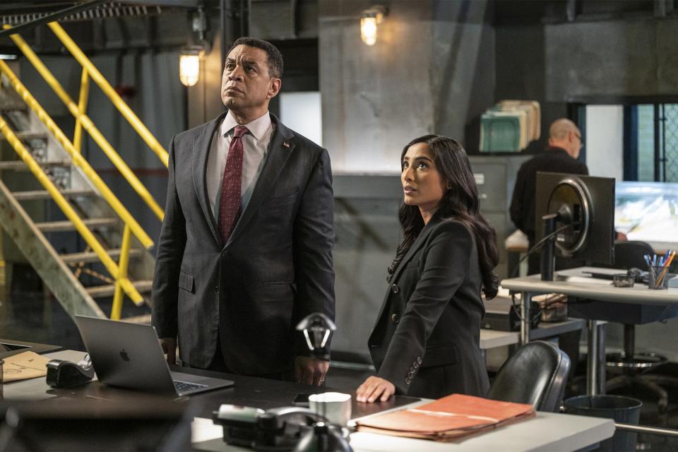 THE BLACKLIST -- "The Hyena" Episode 1004 -- Pictured: (l-r) Harry Lennix as Harold Cooper, Anya Banerjee as Siya Malik -- (Photo by: Scott Gries/NBC)