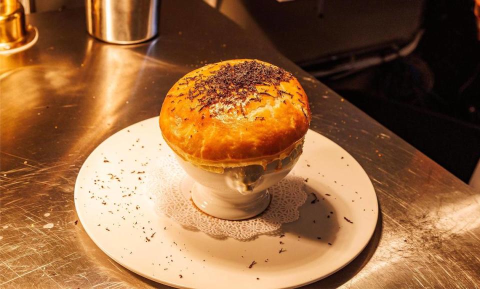 The chicken pot pie, topped with shaved truffle, is one of the most popular items at Grand Central in Miami.