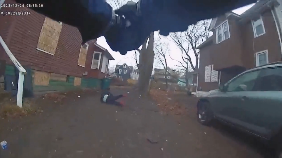 A Rochester Police officer shoots Todd Novick as he runs away on Dec. 24, 2023.