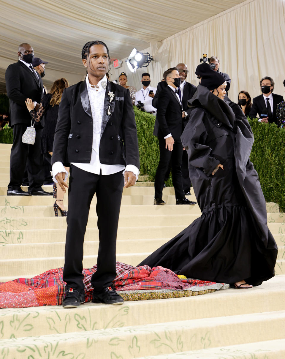 NEW YORK, NEW YORK – SEPTEMBER 13: A$AP Rocky and Rihanna attend The 2021 Met Gala Celebrating In America: A Lexicon Of Fashion at Metropolitan Museum of Art on September 13, 2021 in New York City. (Photo by Mike Coppola/Getty Images)