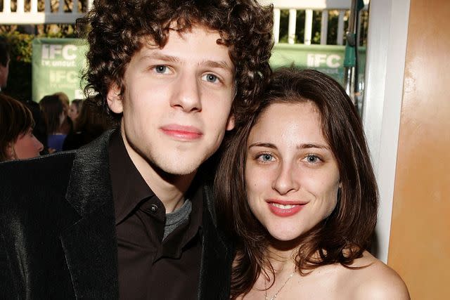 <p>Frazer Harrison/Getty</p> Jesse Eisenberg and wife Anna Strout