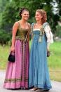 <p>Sweden's Princess Victoria and Princess Madeleine in renaissance gowns at Gripsholm Castle in Sweden.</p>