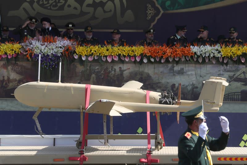 An Iranian drone is seen during the annual military parade in Tehran