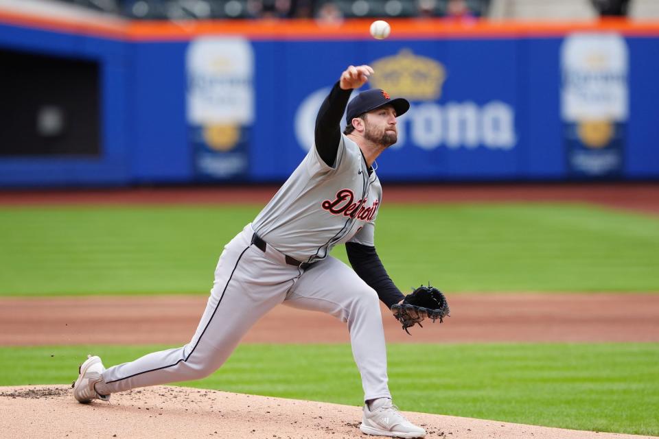 Detroit Tigers pitcher Casey Mize delivers a pitch against the New York Mets during the first inning at Citi Field in New York on Thursday, April 4, 2024.