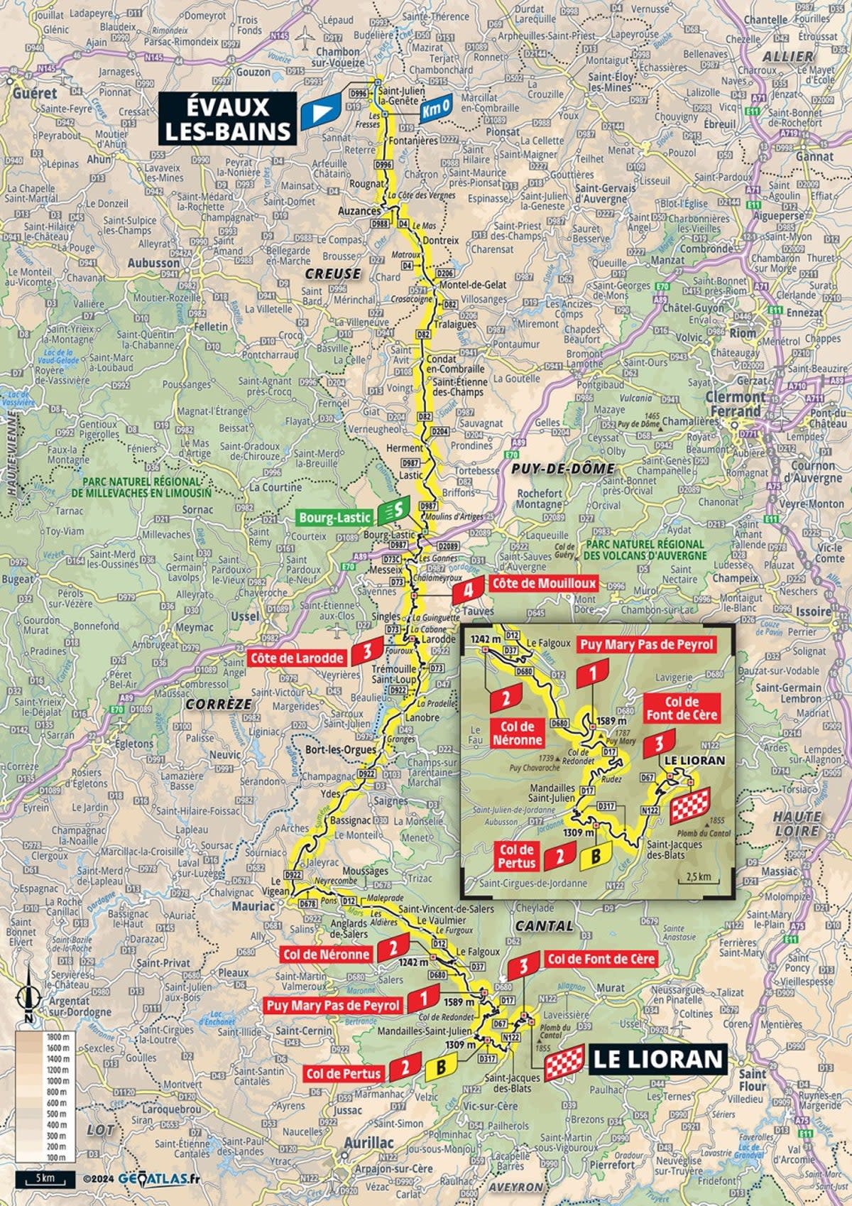 Stage 11 is from Evaux-les-Bains to Le Lioran  (Letour)
