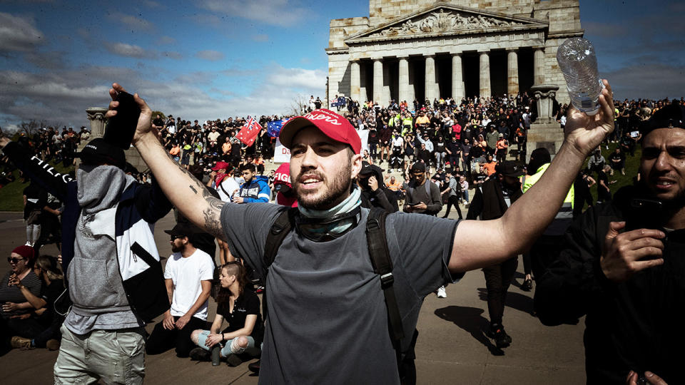 Protesters, pictured here at the Shrine of Remembrance in Melbourne.