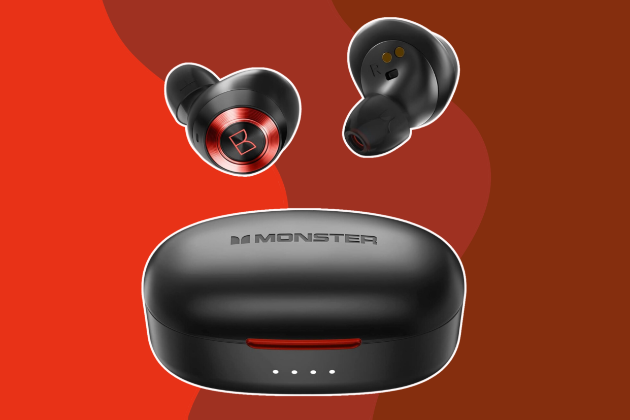 Monster Achieve 100 AirLinks Wireless Earbuds, True Wireless Earbuds Bluetooth Headphones, Earphones in-Ear Built-in Mic Headset, 24-Hour Playtime, Water Resistant Design for Sports, Black, These 