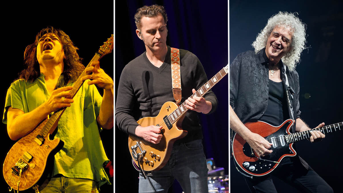  Eddie Van Halen, Dweezil Zappa, Brian May. 
