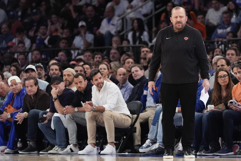 New York Knicks head coach Tom Thibodeau looks on during the second half of Game 7 in an NBA basketball second-round playoff series against the Indiana Pacers, Sunday, May 19, 2024, in New York. (AP Photo/Julia Nikhinson)