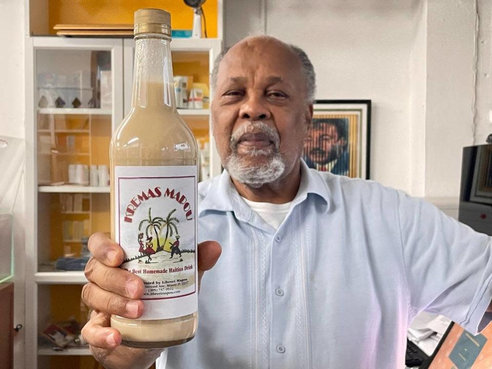 Libreri Mapou founder Jean-Marie &#x00201c;Jan Mapou&#x00201d; Denis sells the popular holiday beverage Haitian kremas at his bookstore year round.