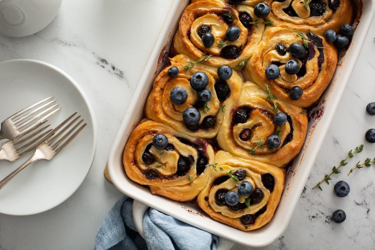 Summer breakfast idea, blueberry cinnamon rolls with thyme