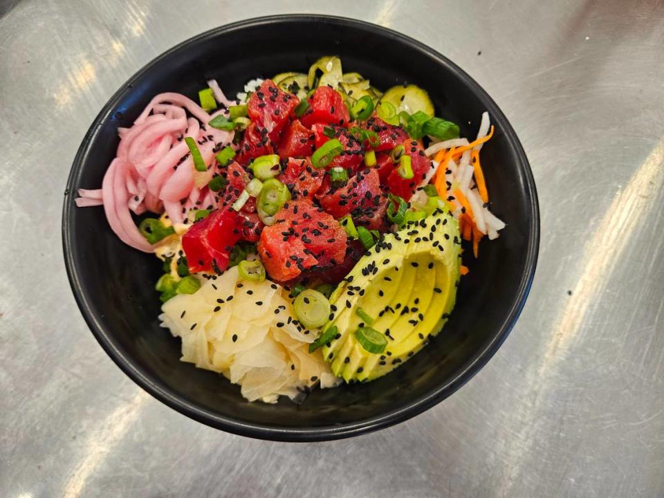 The Okie Poke bowl is by far the most popular entree at the Chowa Bowl restaurant in Morro Bay, which recently expanded to add indoor seating.