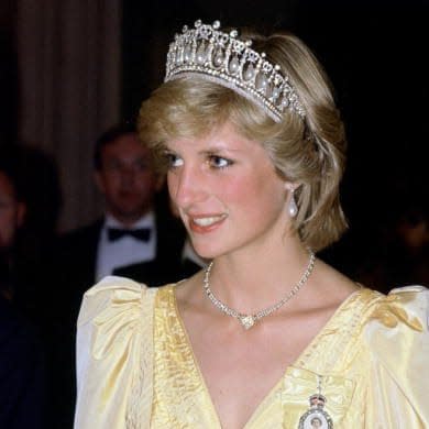 Princess Diana wearing the 'Lover's Knot' tiara during an official visit to Canada in 1983 - Tim Graham/Getty Images