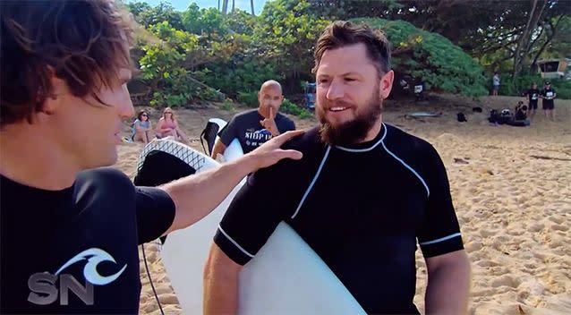 Kelly Slater literally came up behind James and left him speechless!