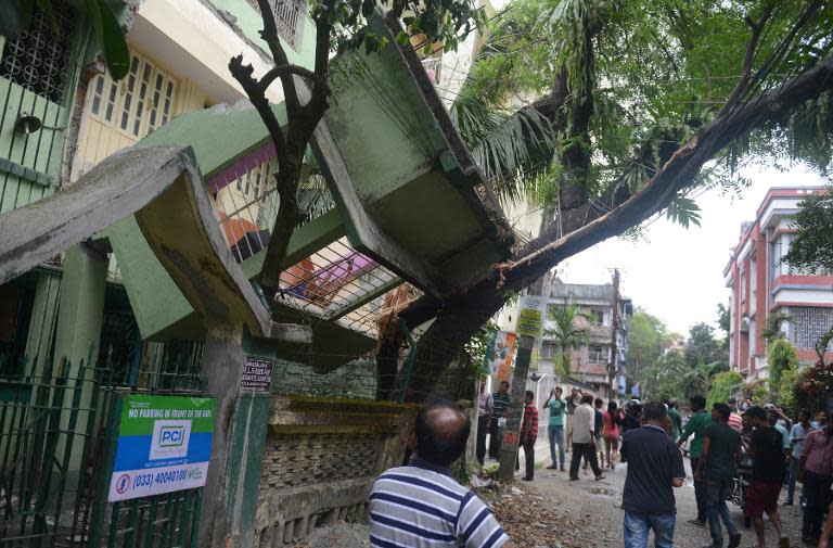 The impact of the Nepalese earthquake was felt across the region and caused damage in properties in the northern Indian city of Siliguri, on April 25, 2015