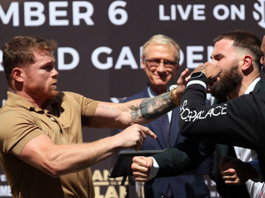 Canelo and Plant became embroiled in a brawl after exchanging heated words (Getty Images)