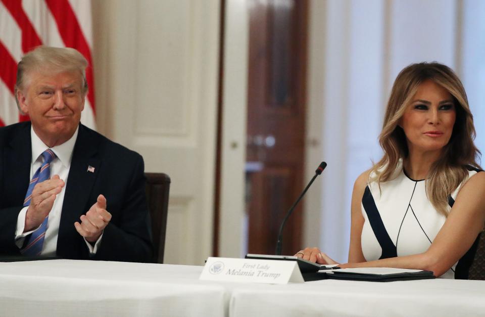 President Donald Trump and first lady Melania Trump participate in a White House event with students, teachers and administrators about how to safely re-open schools during the novel coronavirus pandemic.