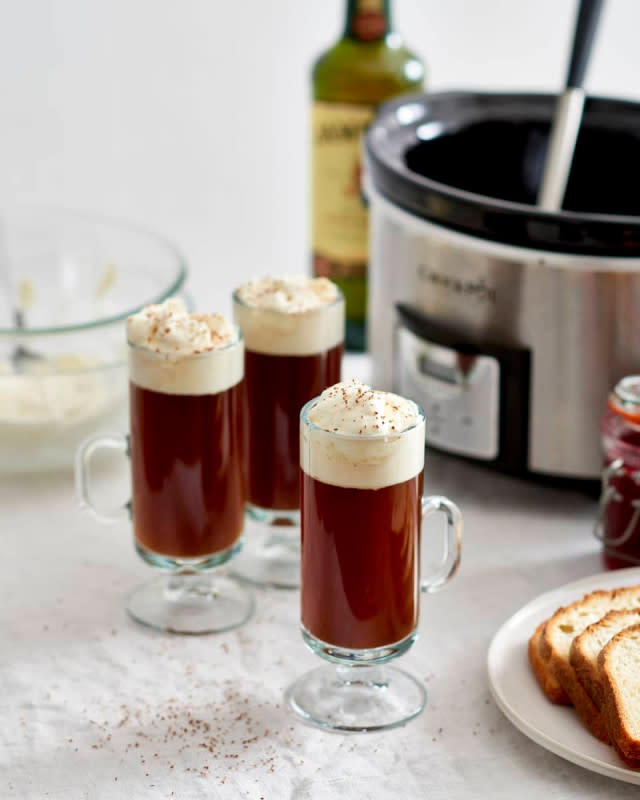 <p>The Kitchn</p><p>A warm and cozy beverage to have after dinner!</p><p><strong>Get the recipe: <a href="https://www.thekitchn.com/recipe-slow-cooker-irish-coffee-252494" rel="nofollow noopener" target="_blank" data-ylk="slk:Slow Cooker Irish Coffee;elm:context_link;itc:0;sec:content-canvas" class="link ">Slow Cooker Irish Coffee</a></strong></p>