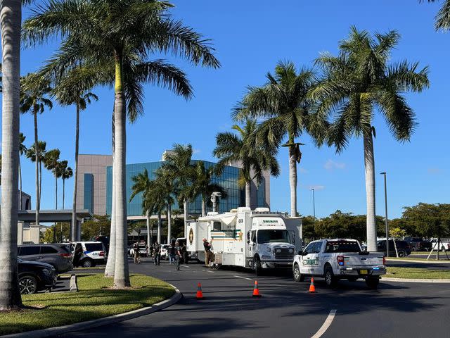 <p>Lee County Sheriff's Office/Facebook</p> Police respond to the scene of an attempted bank robbery and hostage situation in Bell Tower, Fla.