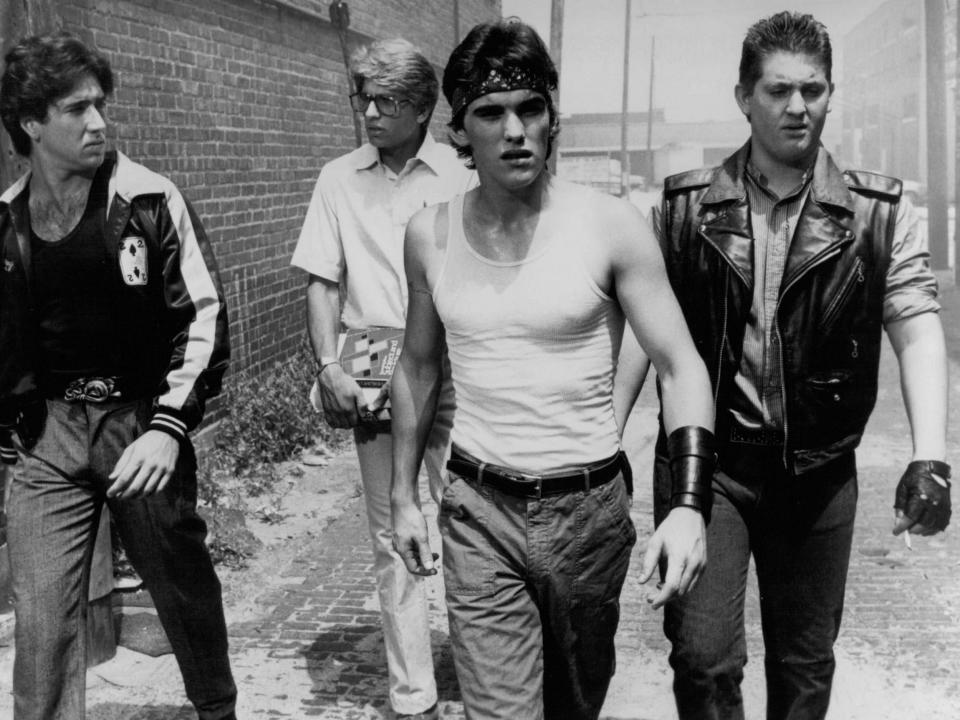 From left, Nicolas Cage, Vincent Spano, Matt Dillon and Chris Penn appear in the 1983 film "Rumble Fish."