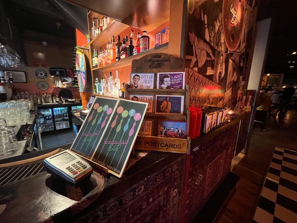 A counter at Lebowski Bar in Iceland.