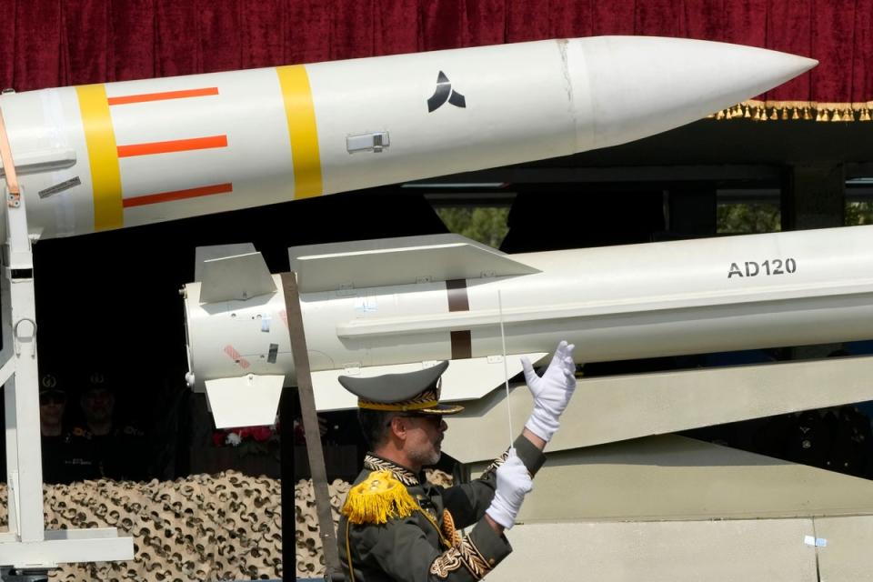 Missiles are carried on a truck during an Army Day parade at a military base in northern Tehran (AP Photo/Vahid Salemi) (AP)