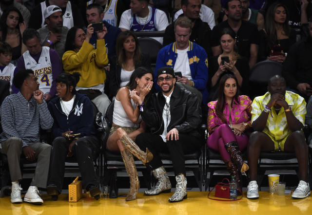 Kendall Jenner and boyfriend Bad Bunny sit courtside at Lakers