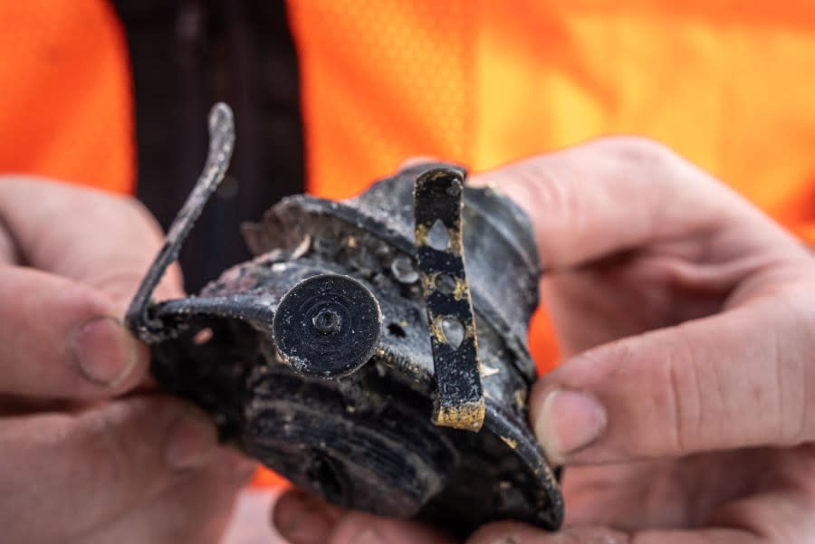 Close-up view of the base of the oil-fired lantern found inside the wreck. Credit: Daniel Fiore (SEARCH, Inc.) & Florida Department of Transportation, District Two.