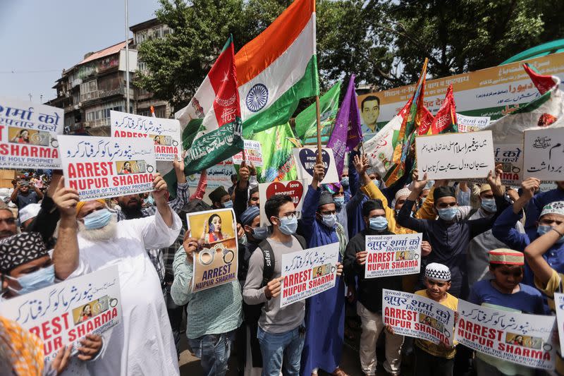 People protest demanding the arrest of Bharatiya Janata Party member Nupur Sharma, in Mumbai