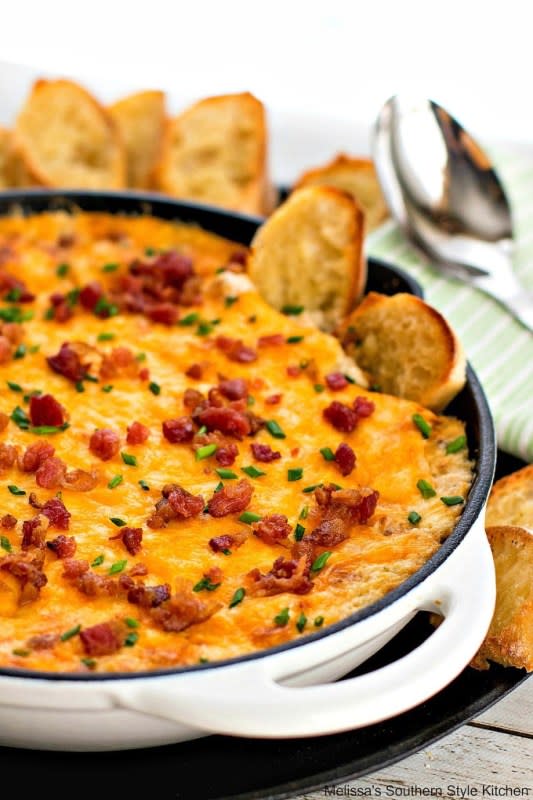 <p>Melissa's Southern Style Kitchen</p><p><strong>Recipe: <a href="https://www.melissassouthernstylekitchen.com/chicken-bacon-ranch-dip/" rel="nofollow noopener" target="_blank" data-ylk="slk:Chicken Bacon Ranch Dip;elm:context_link;itc:0;sec:content-canvas" class="link ">Chicken Bacon Ranch Dip</a></strong></p>