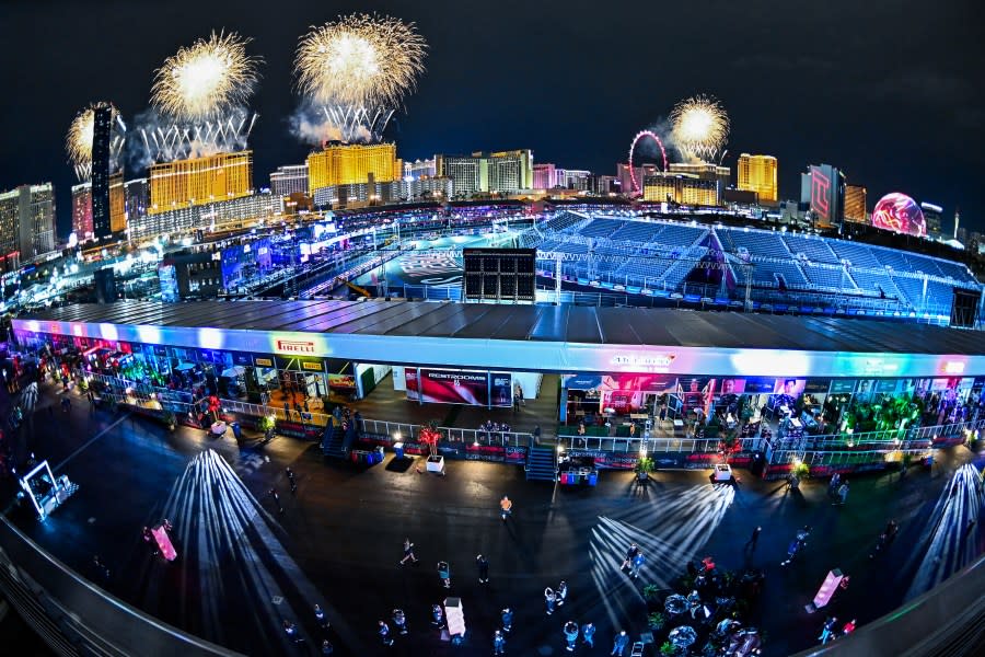 LAS VEGAS, NEVADA – NOVEMBER 15: A general view of fireworks at the Opening Ceremony during previews ahead of the F1 Grand Prix of Las Vegas at Las Vegas Strip Circuit on November 15, 2023 in Las Vegas, Nevada. (Photo by David Becker – Formula 1/Formula 1 via Getty Images)
