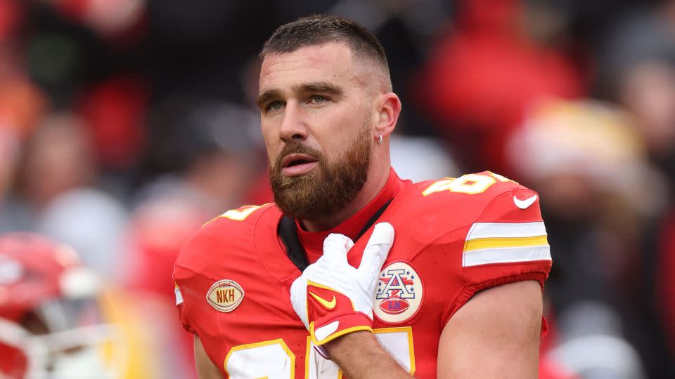 Chiefs tight end Travis Kelce and his teammates have honored Norma Hunt all season with her initials on their jerseys.  (Photo by Jamie Squire/Getty Images) - Jamie Squire/Getty Images