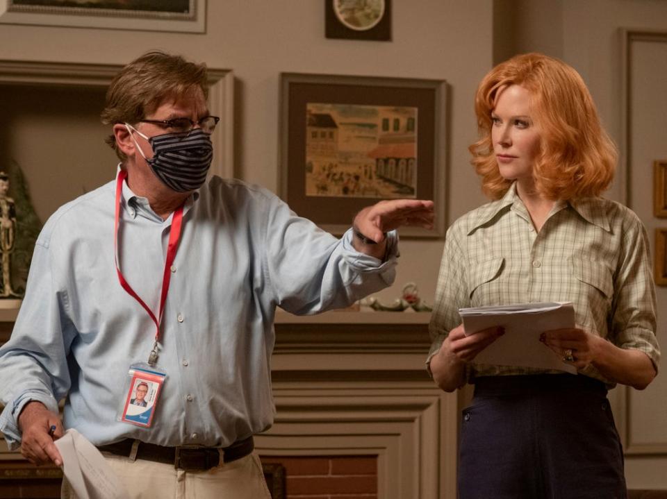 Aaron Sorkin and Nicole Kidman on the set of the Lucille Ball biopic ‘Being the Ricardos’  (Glen Wilson/ © 2021 Amazon Content Services LLC)