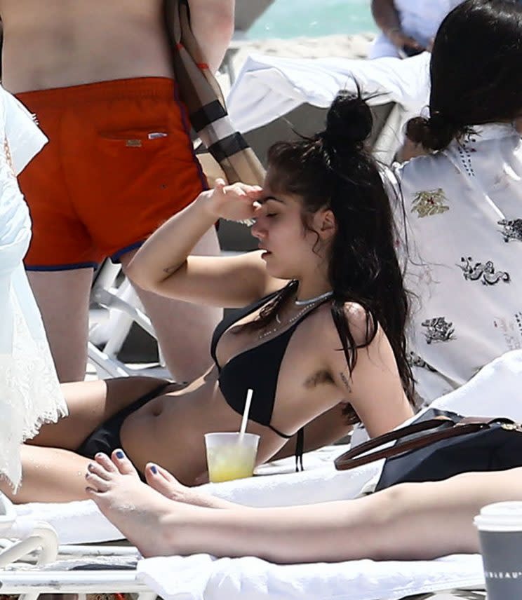 Madonna's daughter Lourdes proudly flaunted her armpit hair on the beach last week [Photo: FlameFlynet.uk.com]