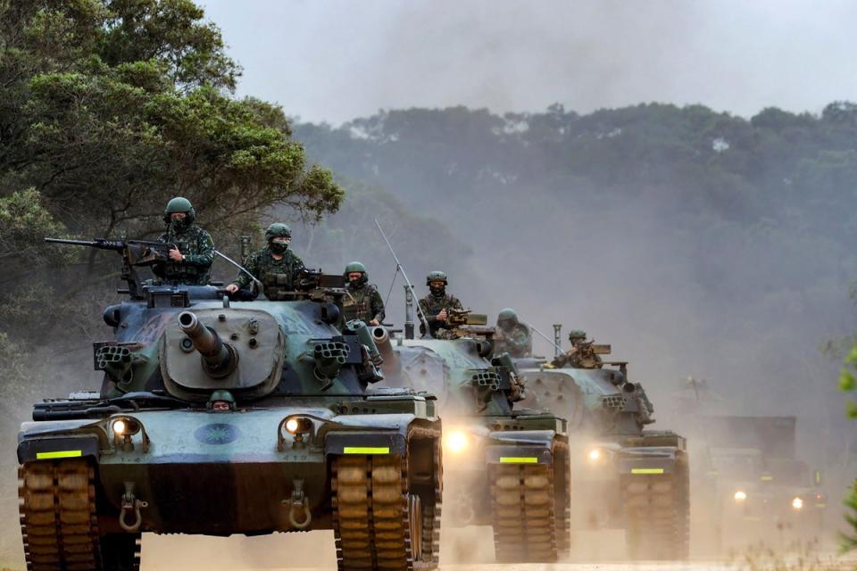 Taiwanese soldiers operating tanks during a drill (Taiwan's Ministry of National Defense/AFP)