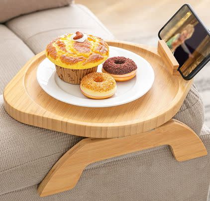 Make ‘TV dinners’ easier with this clever bamboo sofa arm tray table