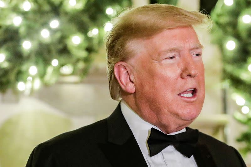 President Donald Trump delivers remarks for the Congressional Ball in Washington