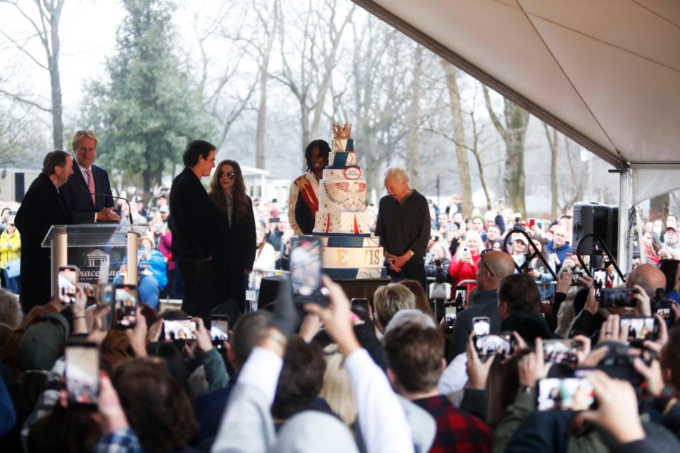 Fans from around the world gathered on the front lawn of Graceland to celebrate the birthday of Elvis with Lisa Marie Presley on Jan. 8, 2023 in Memphis.