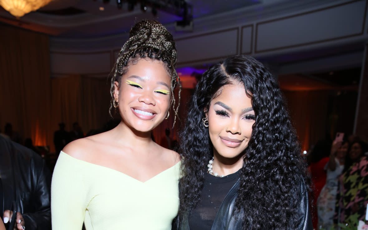 BEVERLY HILLS, CALIFORNIA - MARCH 24: (L-R) Storm Reid and Teyana Taylor pose during the 2022 15th Annual ESSENCE Black Women In Hollywood Awards Luncheon at Beverly Wilshire, A Four Seasons Hotel on March 24, 2022 in Beverly Hills, California. (Photo by Robin L Marshall/Getty Images for ESSENCE)