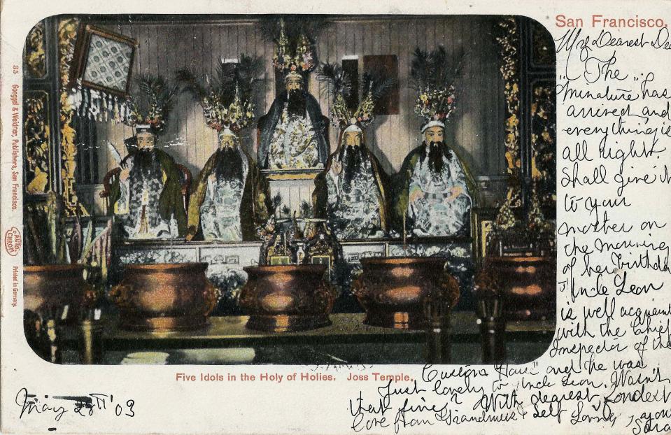 Postcard of Chinatown idols in San Francisco