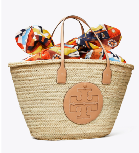 Ella Printed Straw Basket Tote Bag